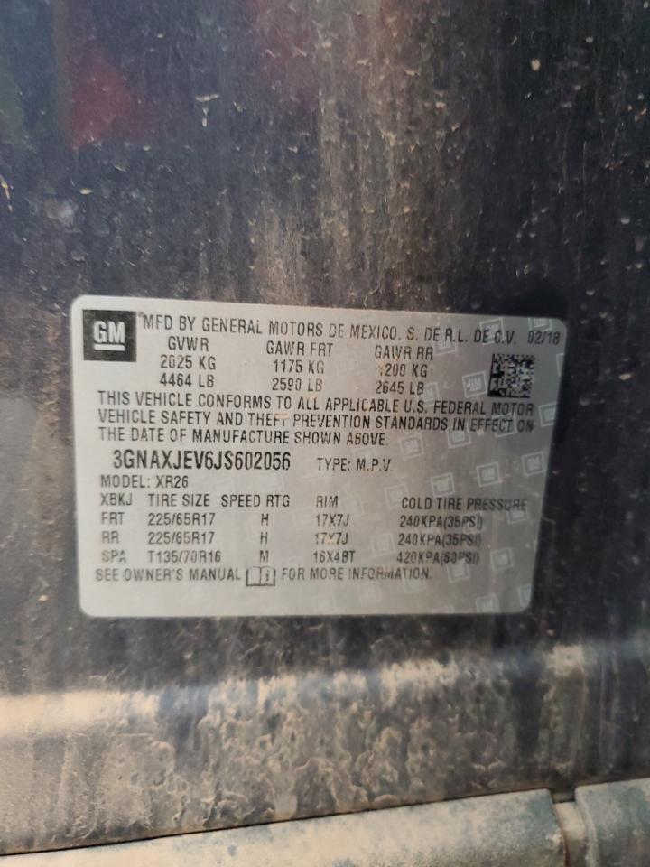 2018 Chevrolet Equinox Lt VIN: 3GNAXJEV6JS602056 Lot: 64100314