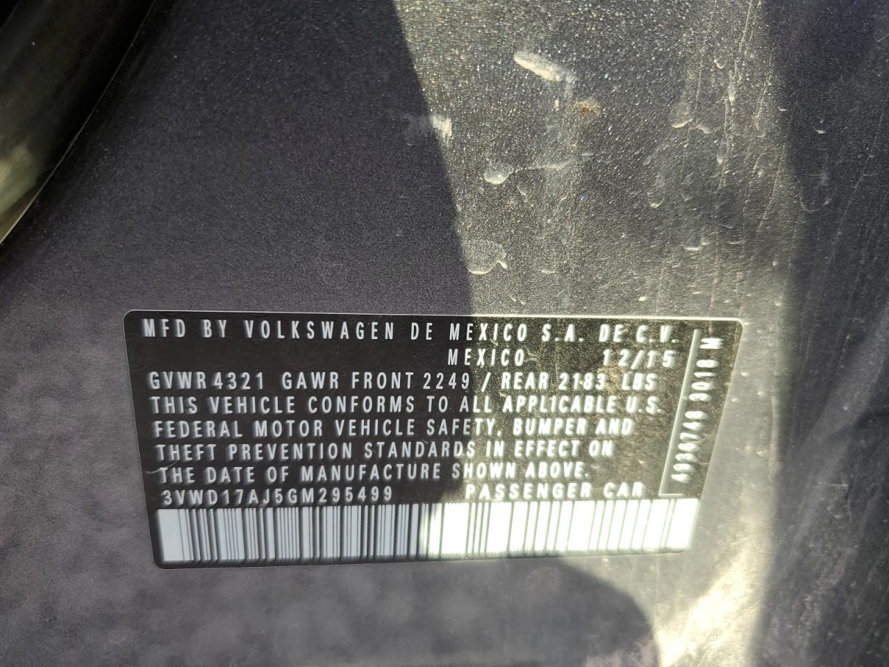 2016 Volkswagen Jetta Sport VIN: 3VWD17AJ5GM295499 Lot: 65166484