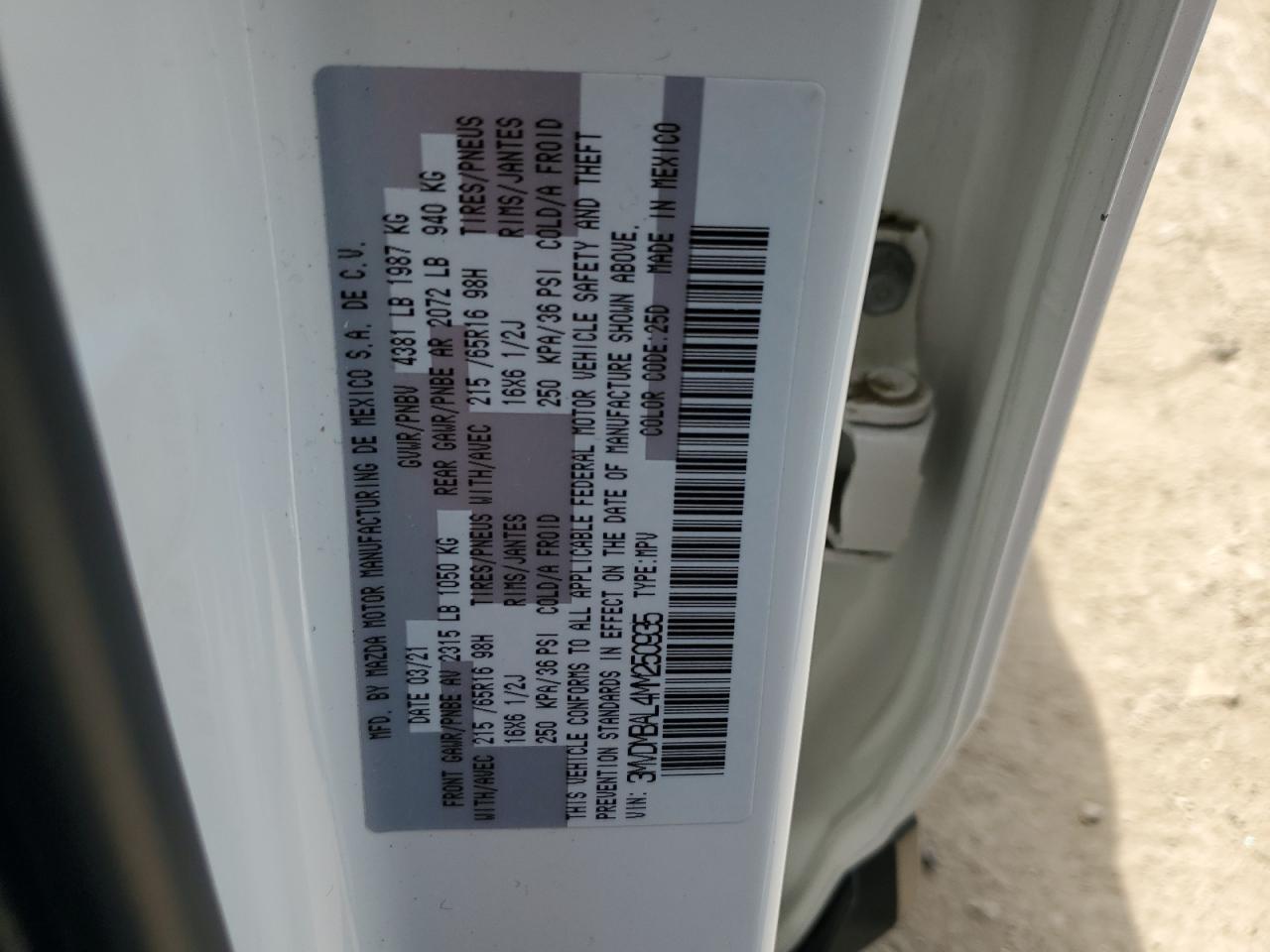 2021 Mazda Cx-30 VIN: 3MVDMBAL4MM250935 Lot: 61728314