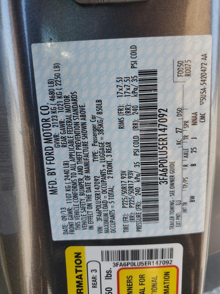 2014 Ford Fusion Se Hybrid VIN: 3FA6P0LU5ER147092 Lot: 63286894