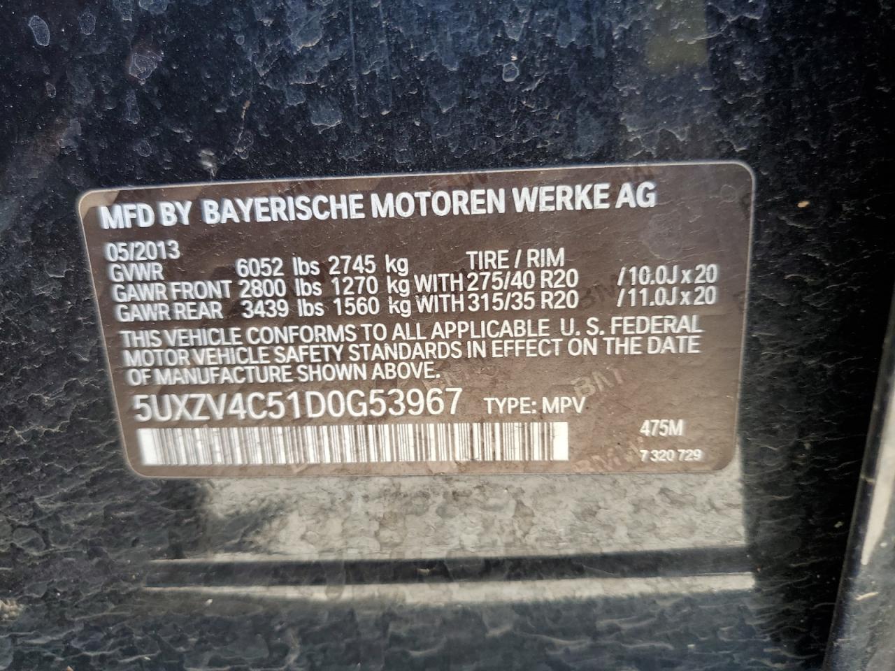 5UXZV4C51D0G53967 2013 BMW X5 xDrive35I