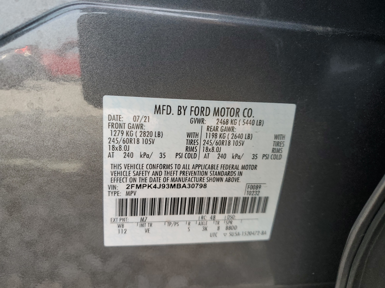 2FMPK4J93MBA30798 2021 Ford Edge Sel