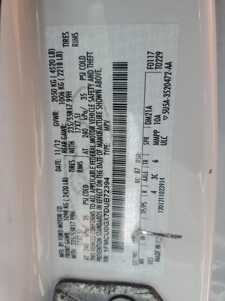 2013 Ford Escape Se VIN: 1FMCU0GX7DUB72394 Lot: 64826804