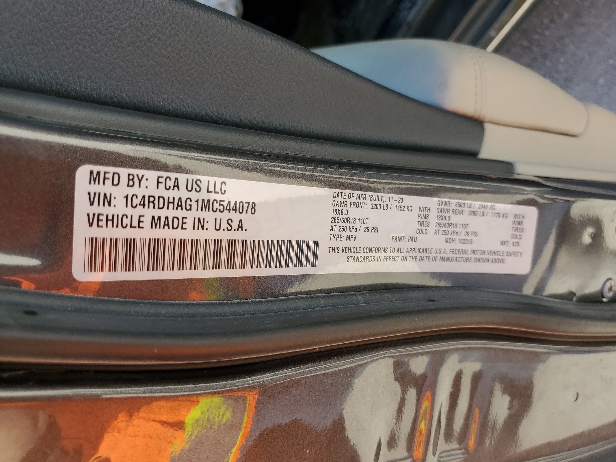 1C4RDHAG1MC544078 2021 Dodge Durango Sxt