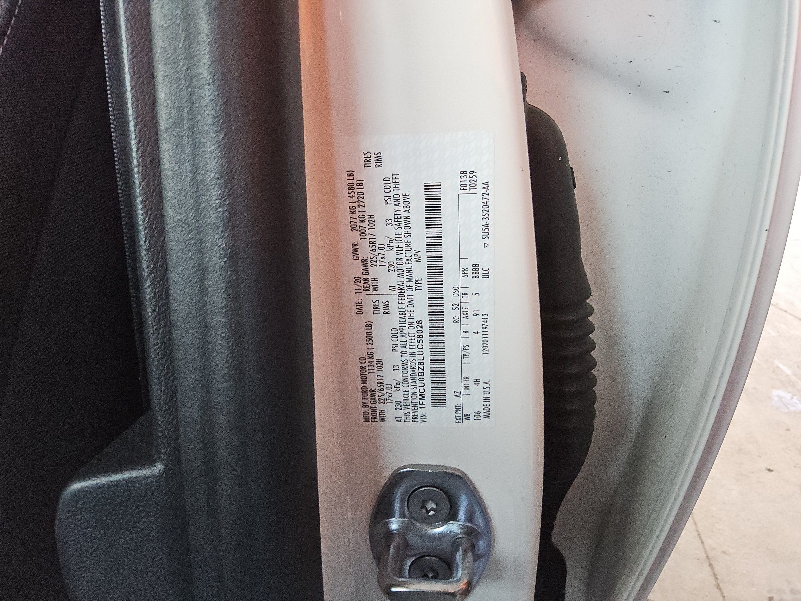 1FMCU0BZ8LUC58028 2020 Ford Escape Se Sport