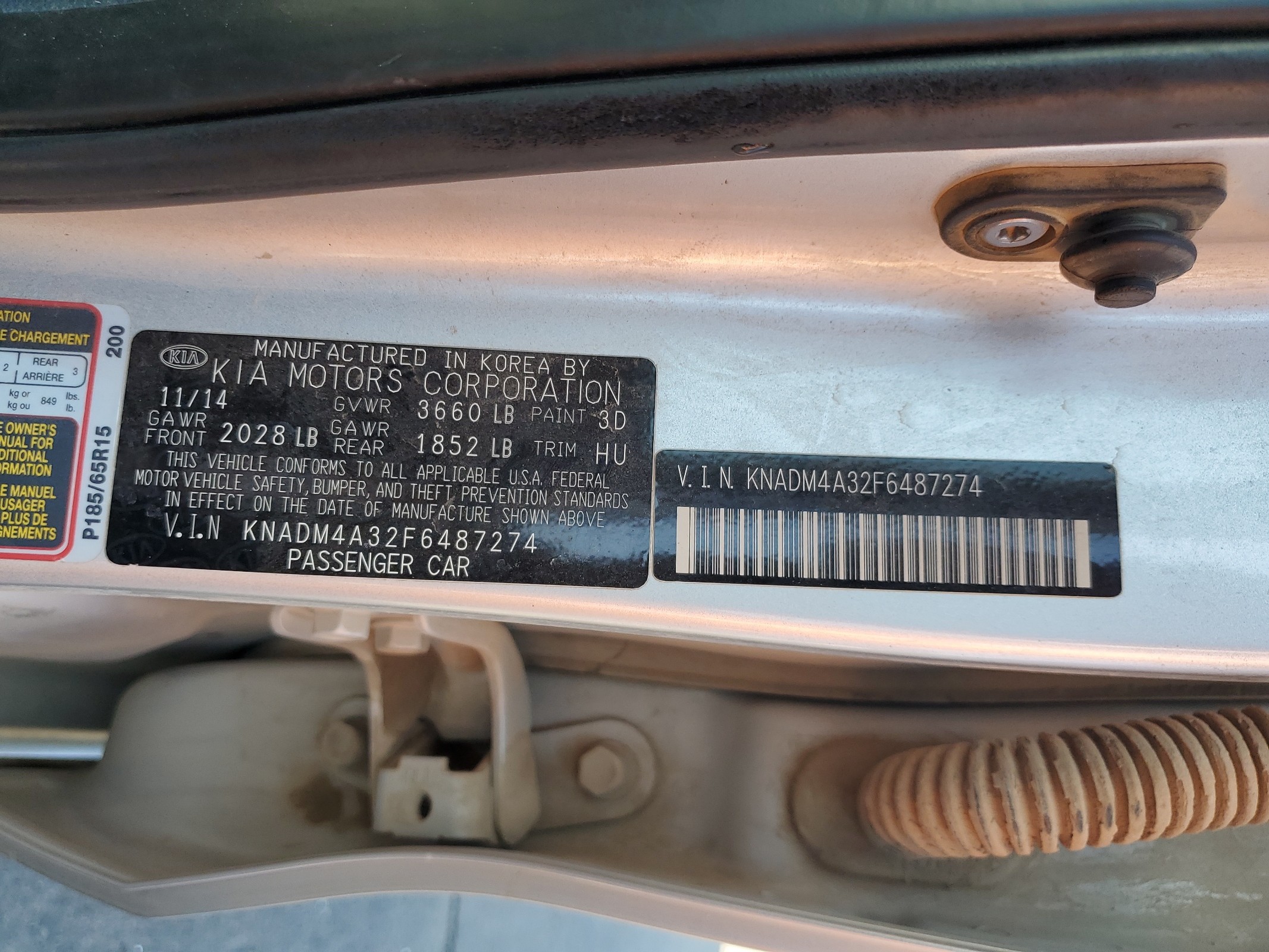 KNADM4A32F6487274 2015 Kia Rio Lx