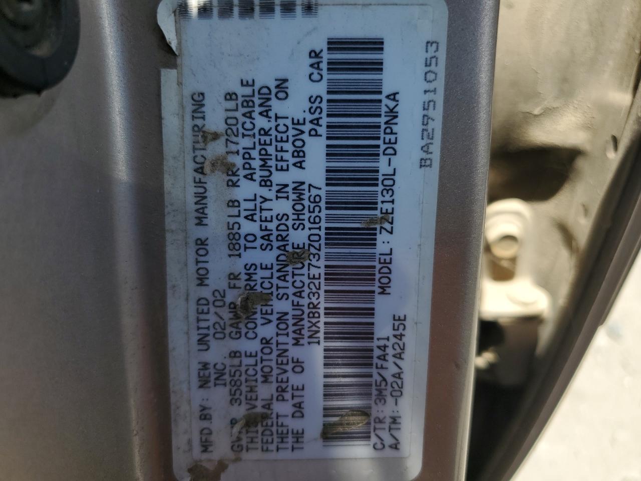 2003 Toyota Corolla Ce VIN: 1NXBR32E73Z016567 Lot: 64069784