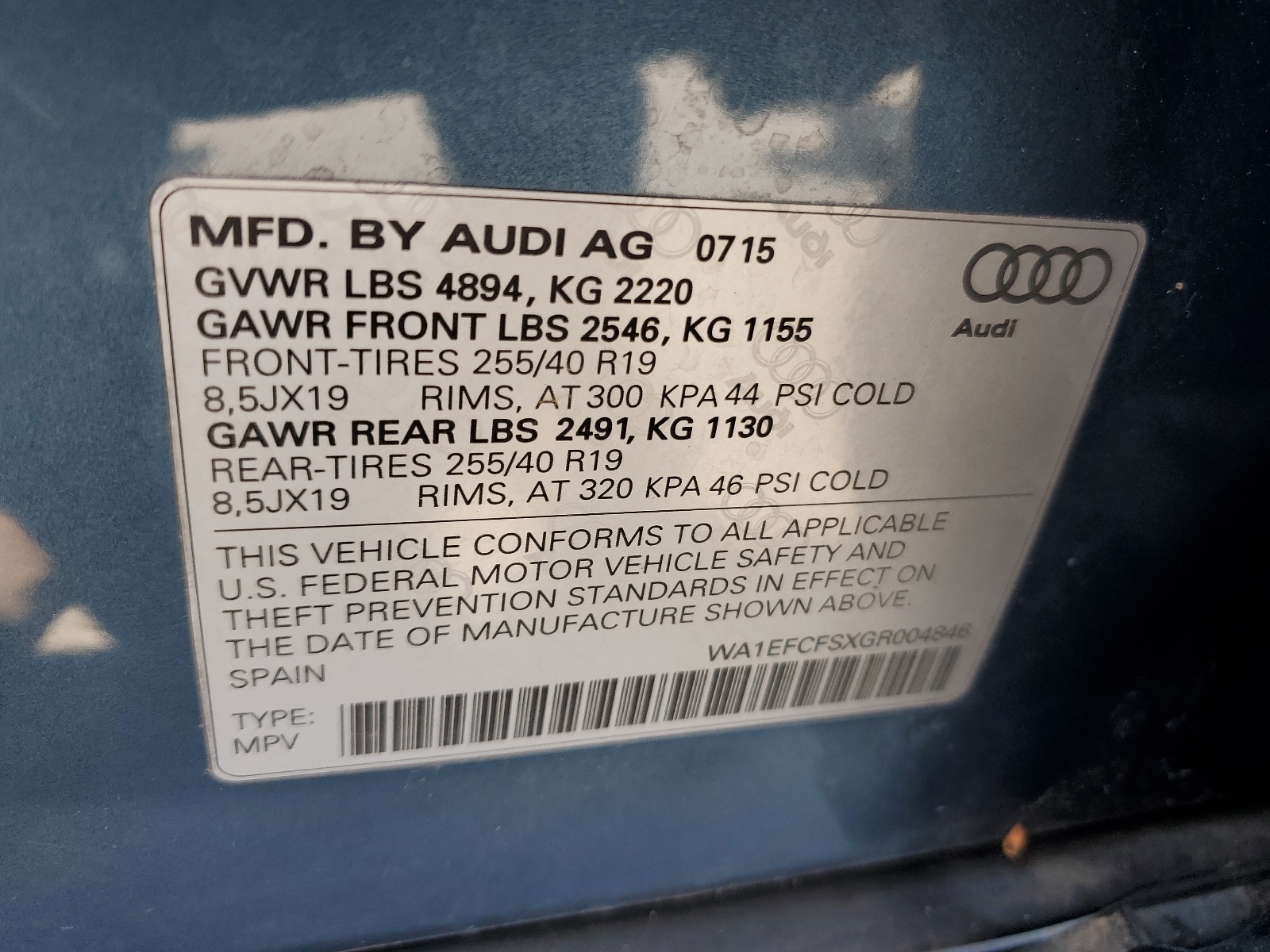 WA1EFCFSXGR004846 2016 Audi Q3 Premium Plus