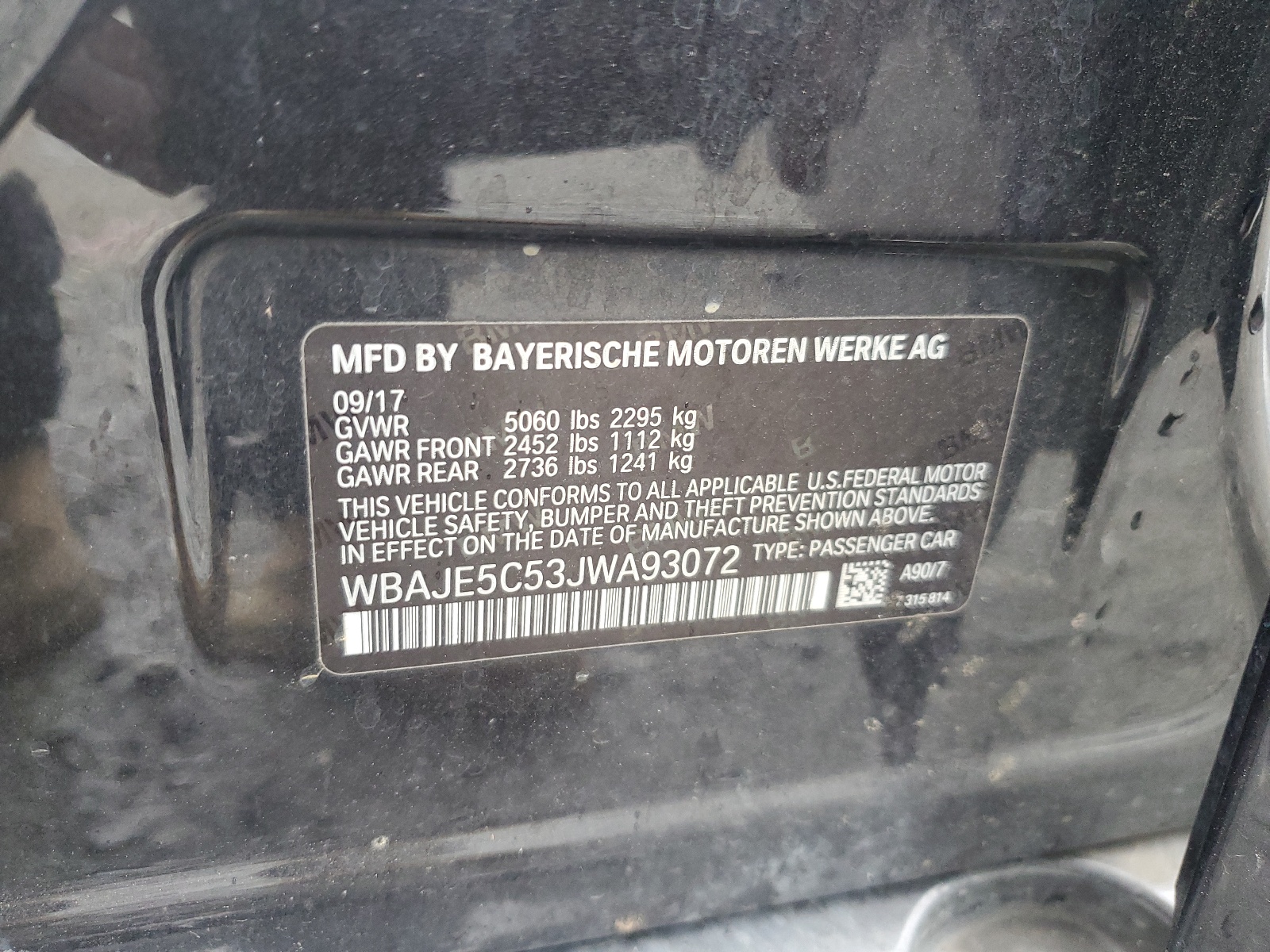 WBAJE5C53JWA93072 2018 BMW 540 I