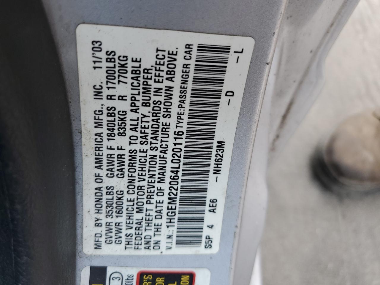 2004 Honda Civic Ex VIN: 1HGEM22064L020116 Lot: 63926174