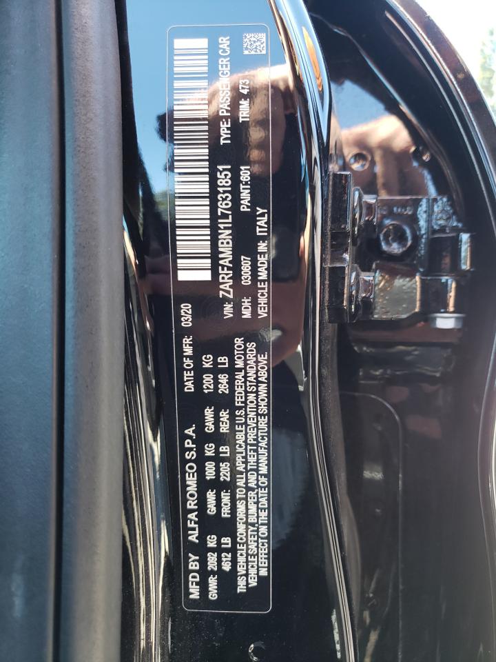 2020 Alfa Romeo Giulia Ti VIN: ZARFAMBN1L7631851 Lot: 62110314