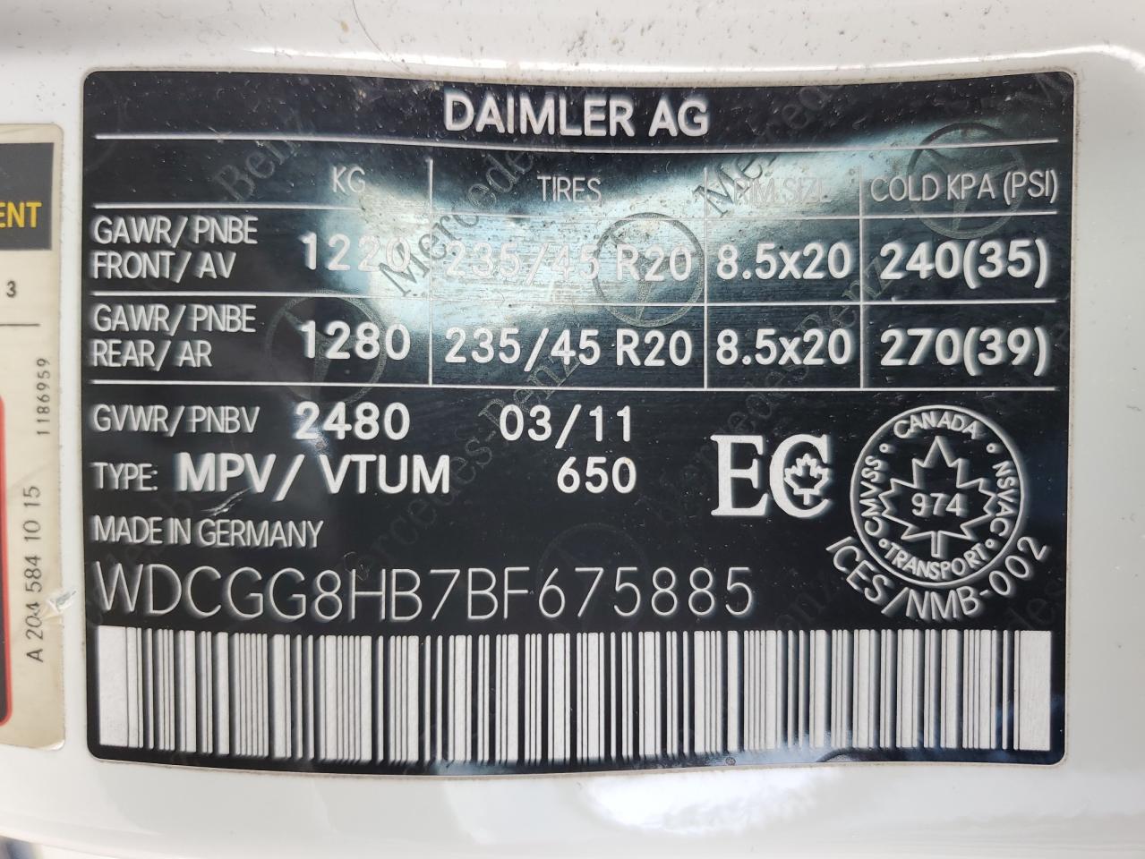 2011 Mercedes-Benz Glk 350 4Matic VIN: WDCGG8HB7BF675885 Lot: 65277974