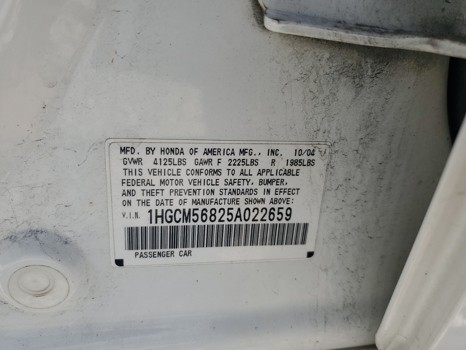 1HGCM56825A022659 2005 Honda Accord Ex