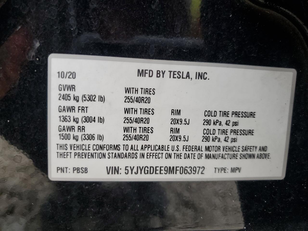 2021 Tesla Model Y VIN: 5YJYGDEE9MF063972 Lot: 62037794