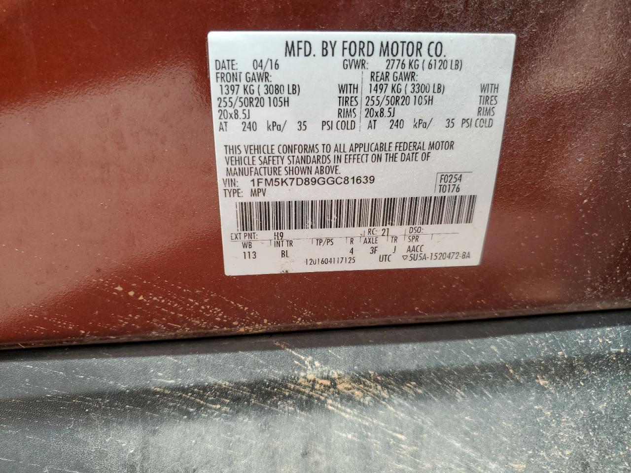 2016 Ford Explorer Xlt VIN: 1FM5K7D89GGC81639 Lot: 61014374