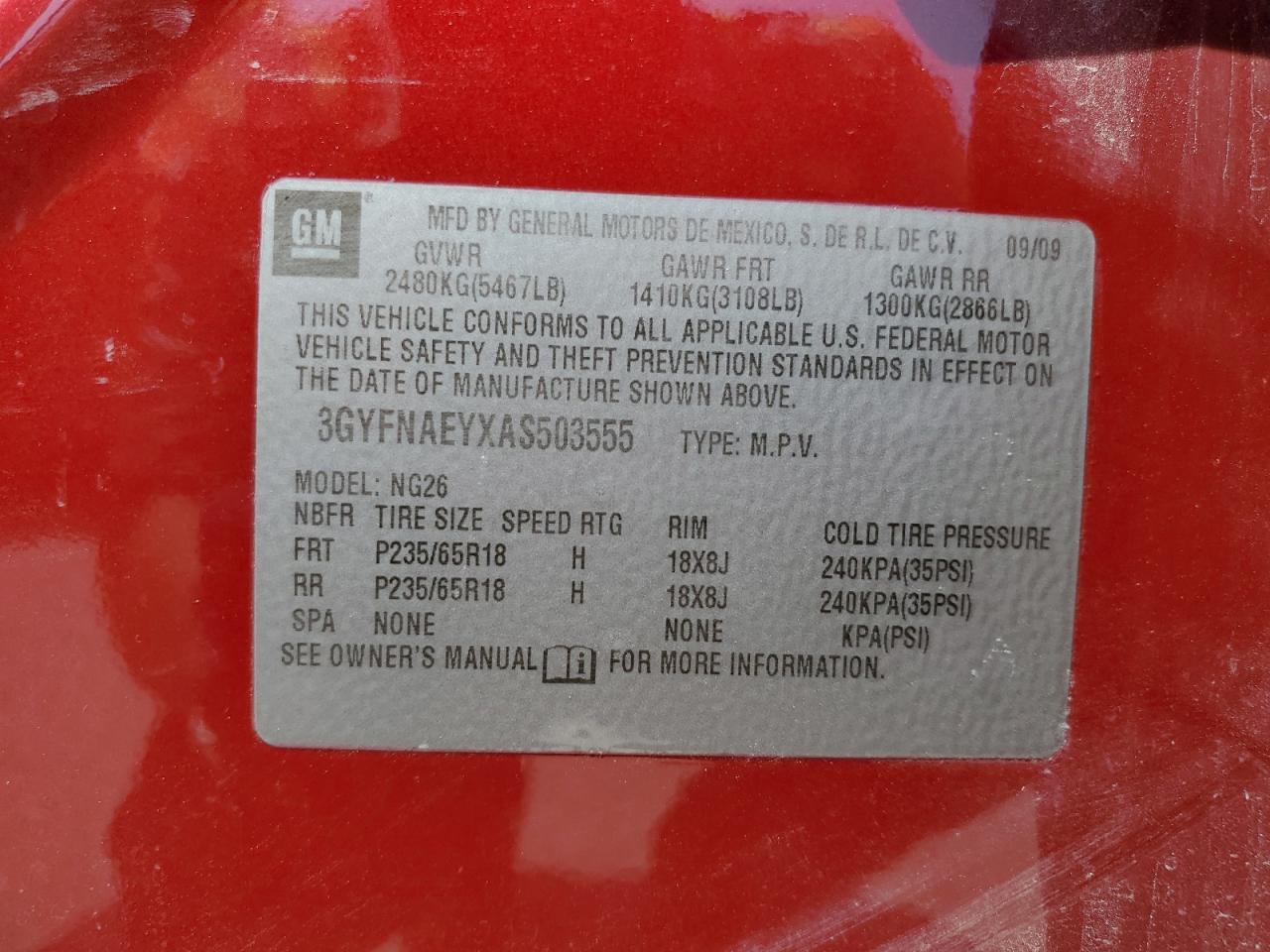 2010 Cadillac Srx Luxury Collection VIN: 3GYFNAEYXAS503555 Lot: 64673024