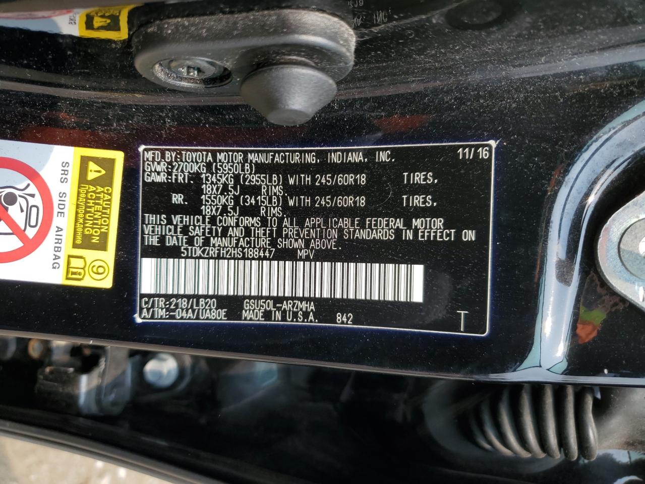 2017 Toyota Highlander Se VIN: 5TDKZRFH2HS188447 Lot: 63661594