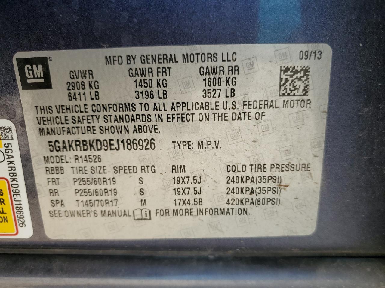 5GAKRBKD9EJ186926 2014 Buick Enclave