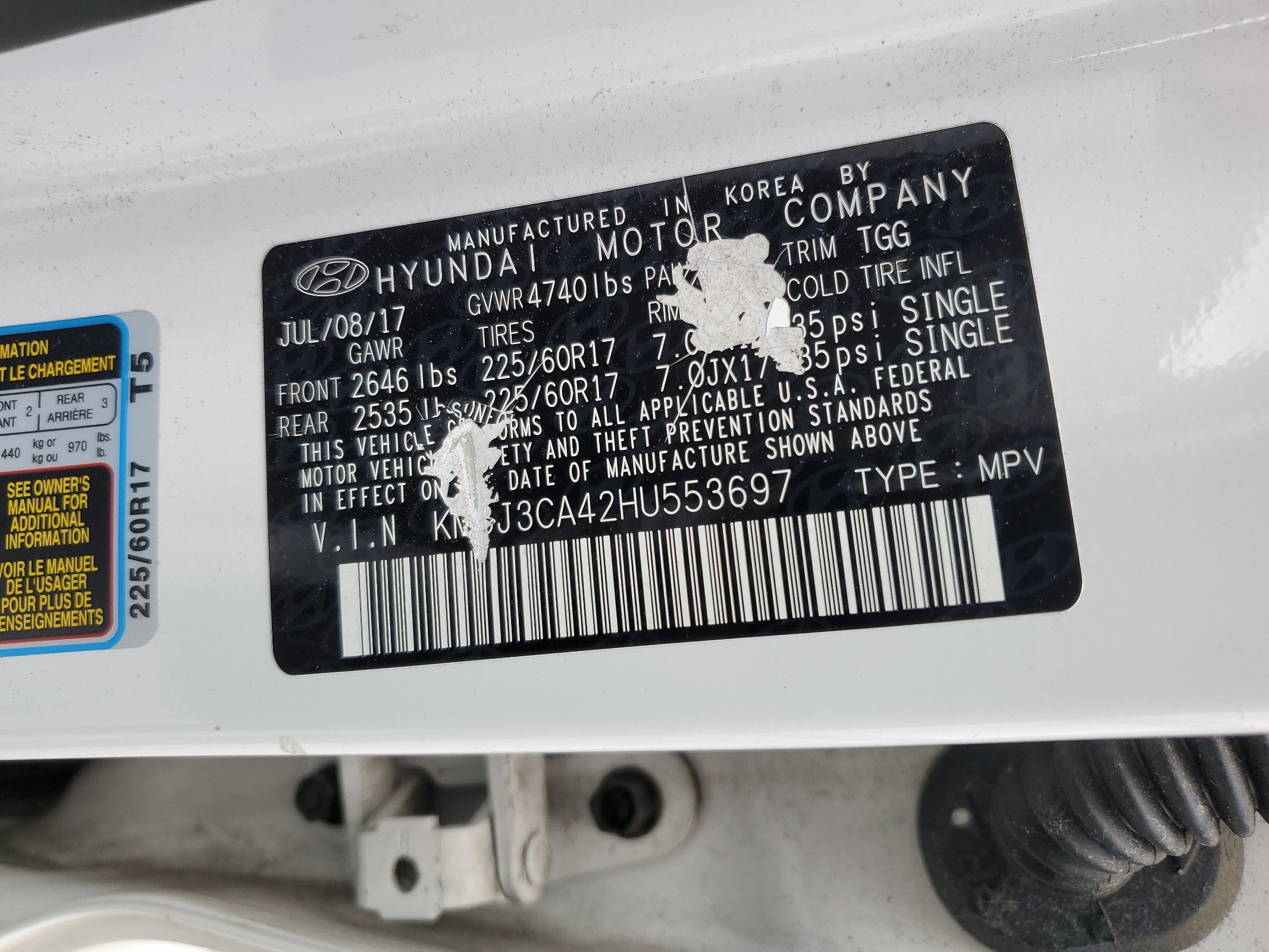 KM8J3CA42HU553697 2017 Hyundai Tucson Limited