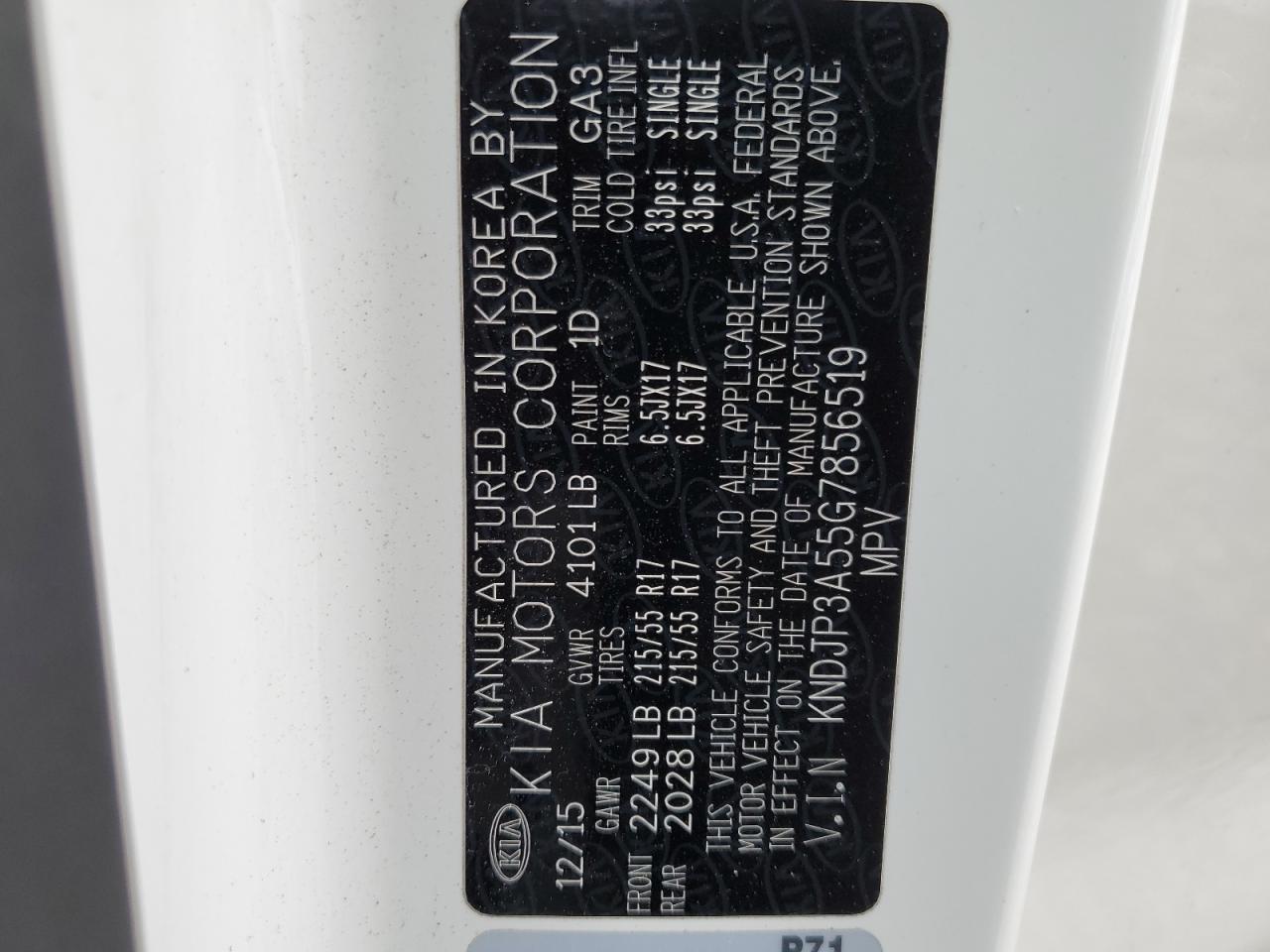 2016 Kia Soul + VIN: KNDJP3A55G7856519 Lot: 65050974