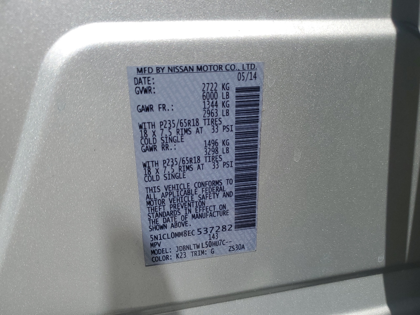 5N1CL0MM8EC537282 2014 Infiniti Qx60 Hybrid