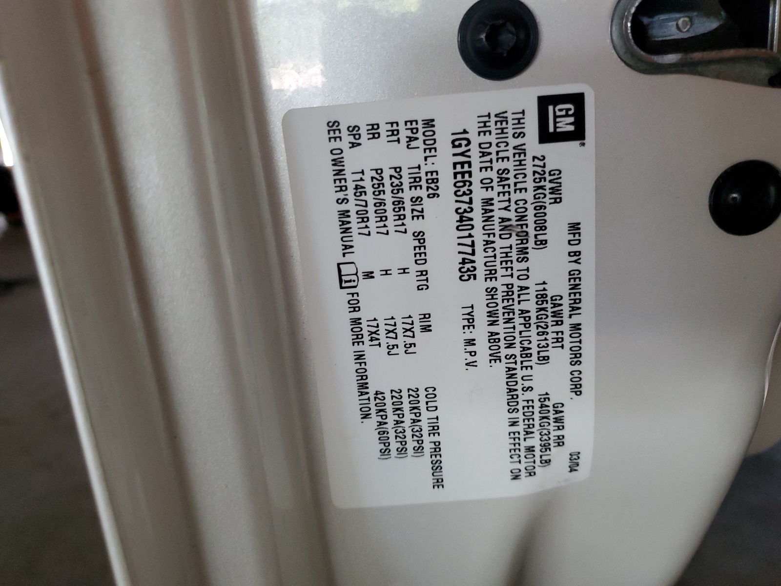 1GYEE637340177435 2004 Cadillac Srx