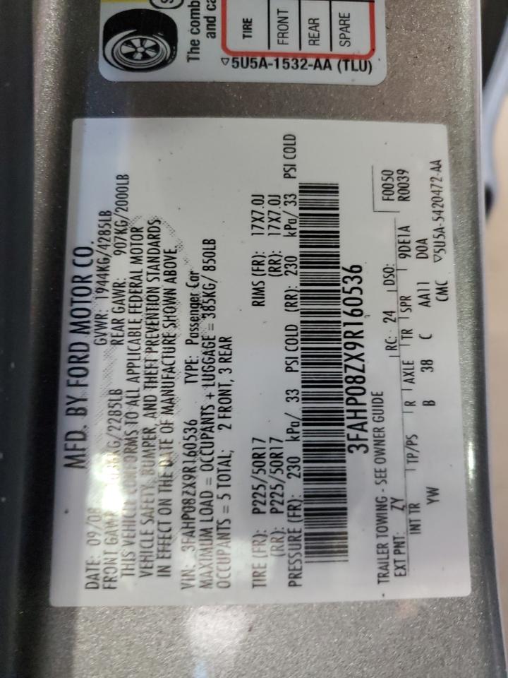 2009 Ford Fusion Sel VIN: 3FAHP08ZX9R160536 Lot: 63424264