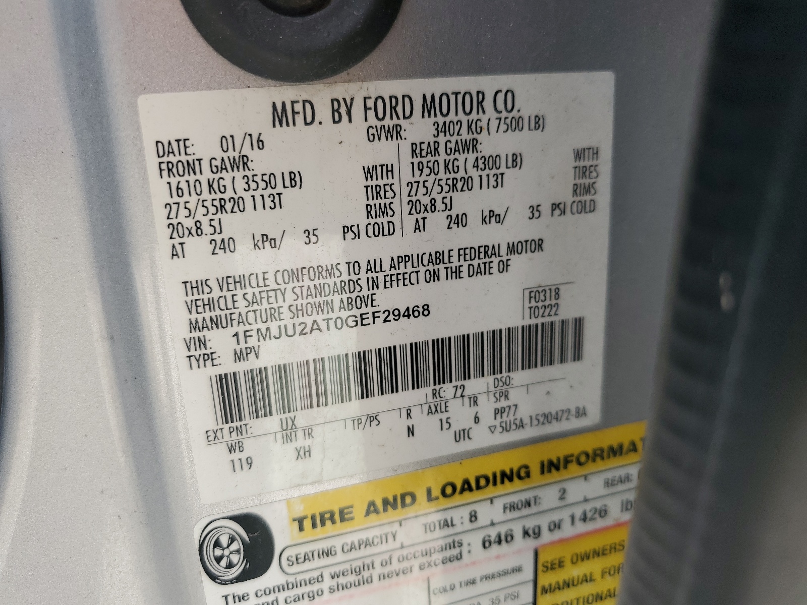 1FMJU2AT0GEF29468 2016 Ford Expedition Limited