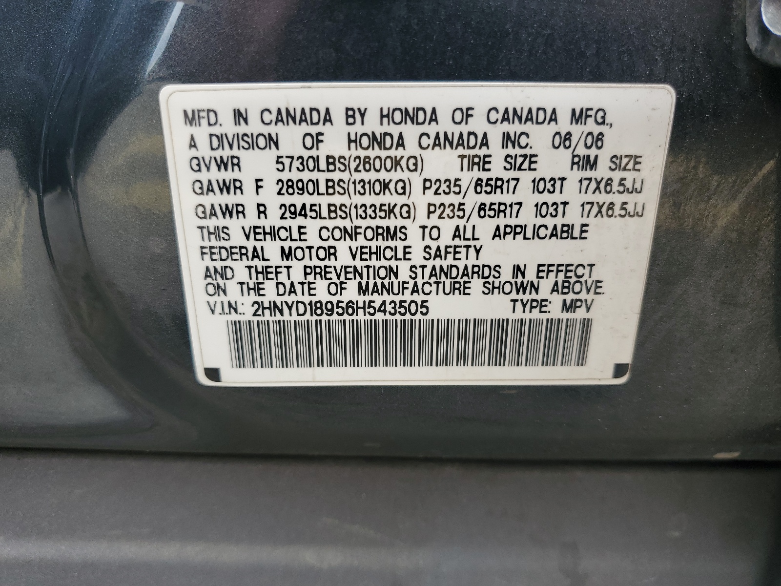 2HNYD18956H543505 2006 Acura Mdx Touring