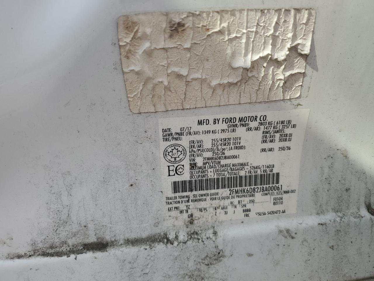 2018 Ford Flex Limited VIN: 2FMHK6D82JBA00061 Lot: 63753574