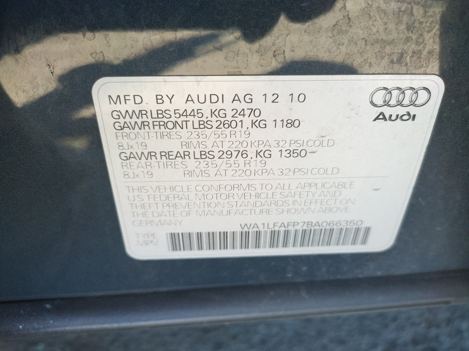 WA1LFAFP7BA066350 2011 Audi Q5 Premium Plus