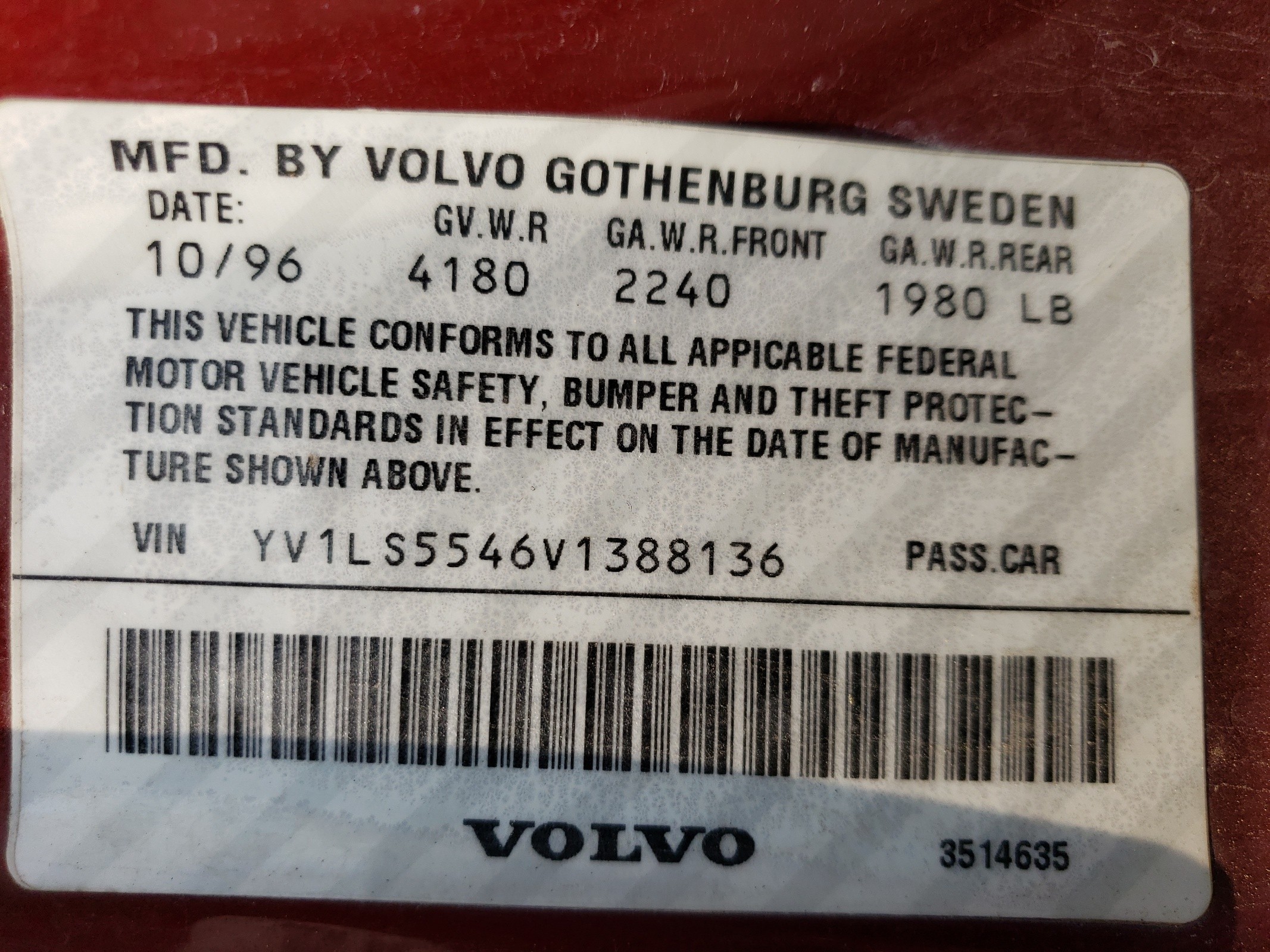 YV1LS5546V1388136 1997 Volvo 850