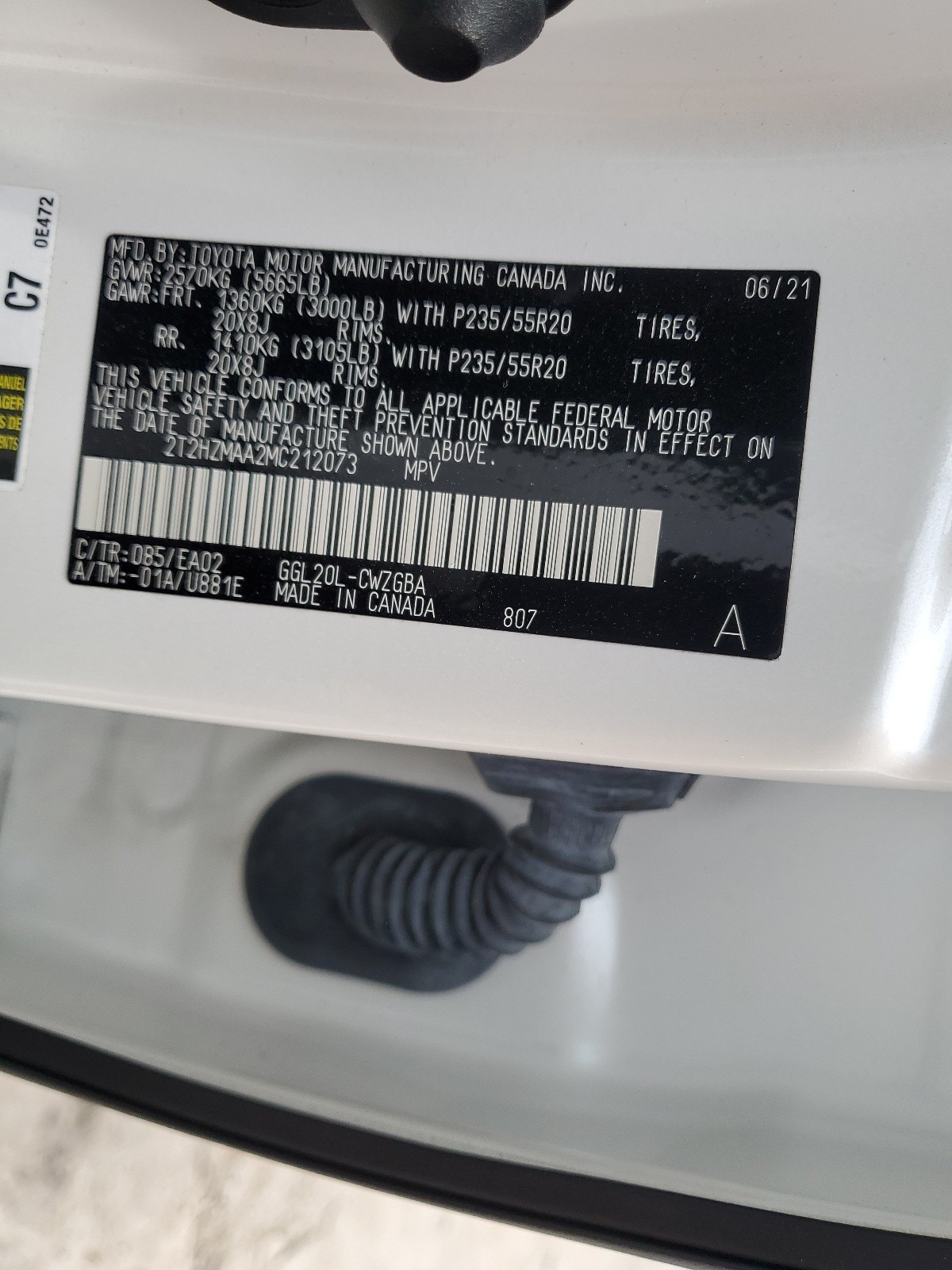 2T2HZMAA2MC212073 2021 Lexus Rx 350