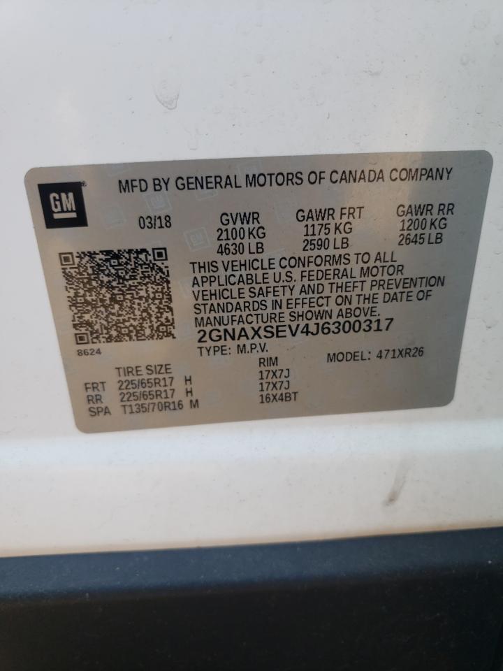 2GNAXSEV4J6300317 2018 Chevrolet Equinox Lt