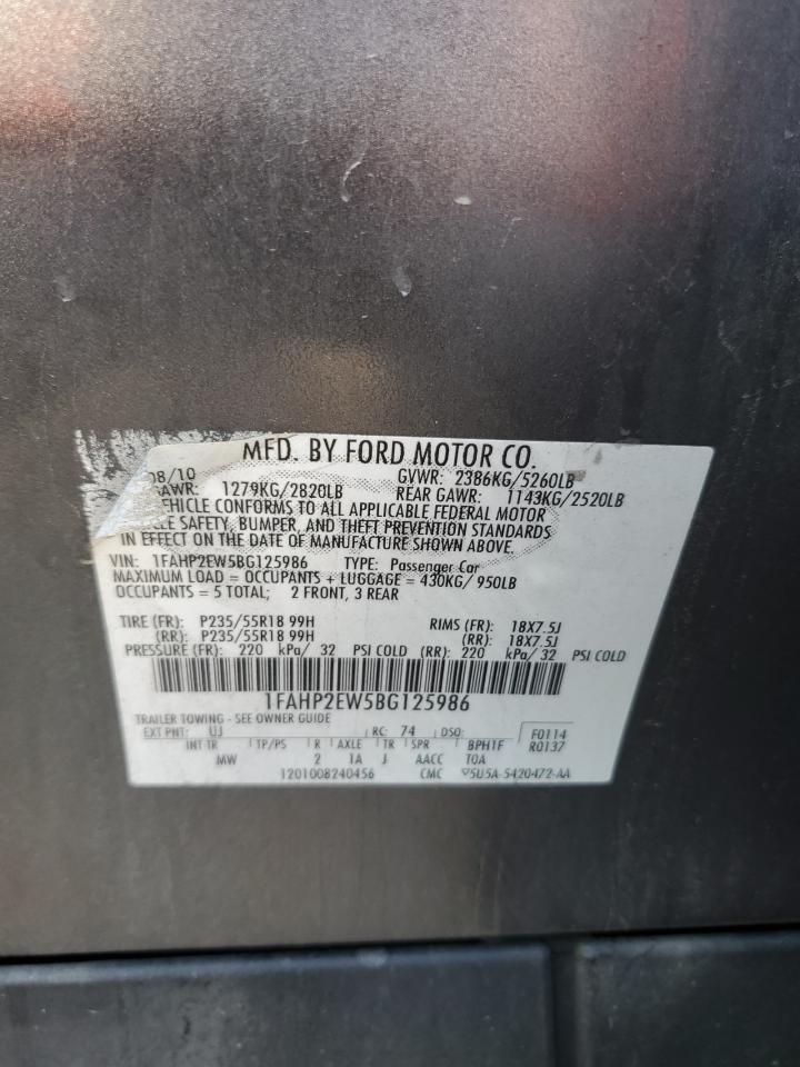 2011 Ford Taurus Sel VIN: 1FAHP2EW5BG125986 Lot: 64597344