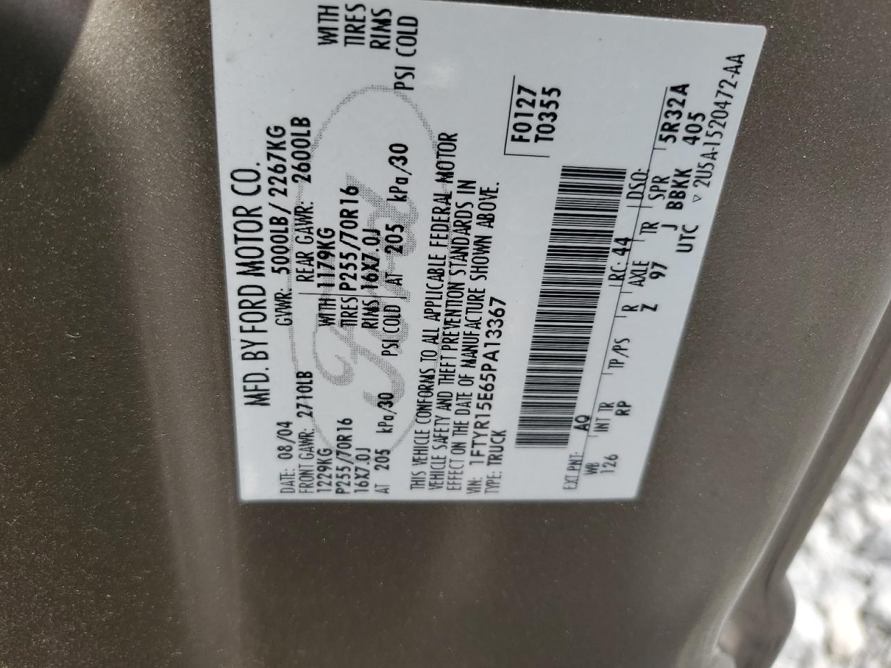 2005 Ford Ranger Super Cab VIN: 1FTYR15E65PA13367 Lot: 62551714