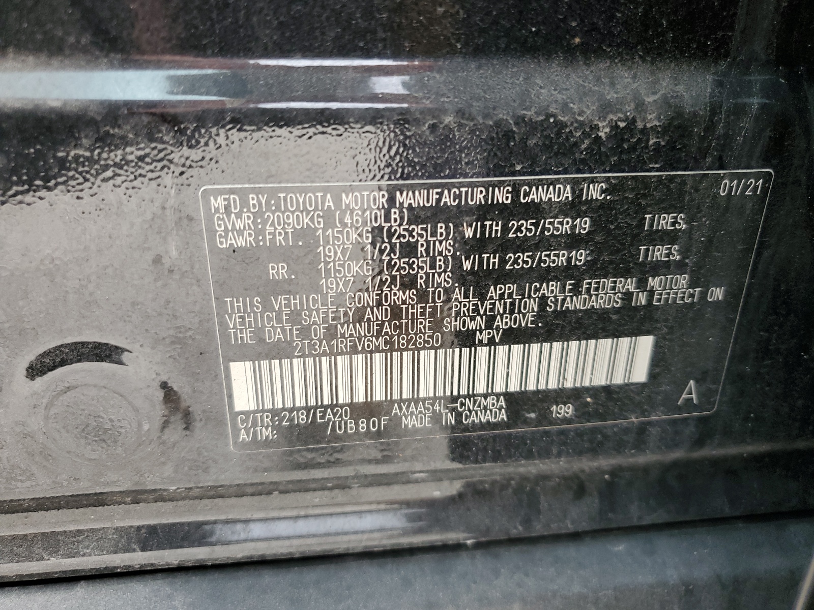 2T3A1RFV6MC182850 2021 Toyota Rav4 Xle Premium