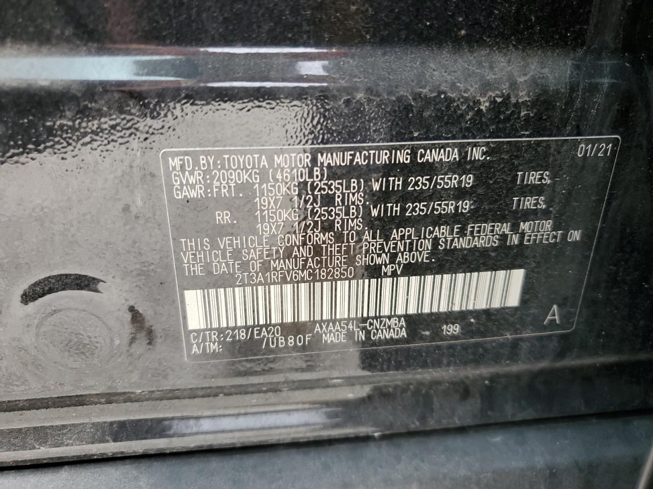 2021 Toyota Rav4 Xle Premium VIN: 2T3A1RFV6MC182850 Lot: 62125914