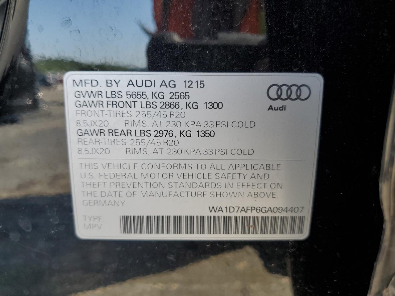 2016 Audi Q5 Premium Plus S-Line VIN: WA1D7AFP6GA094407 Lot: 61322514