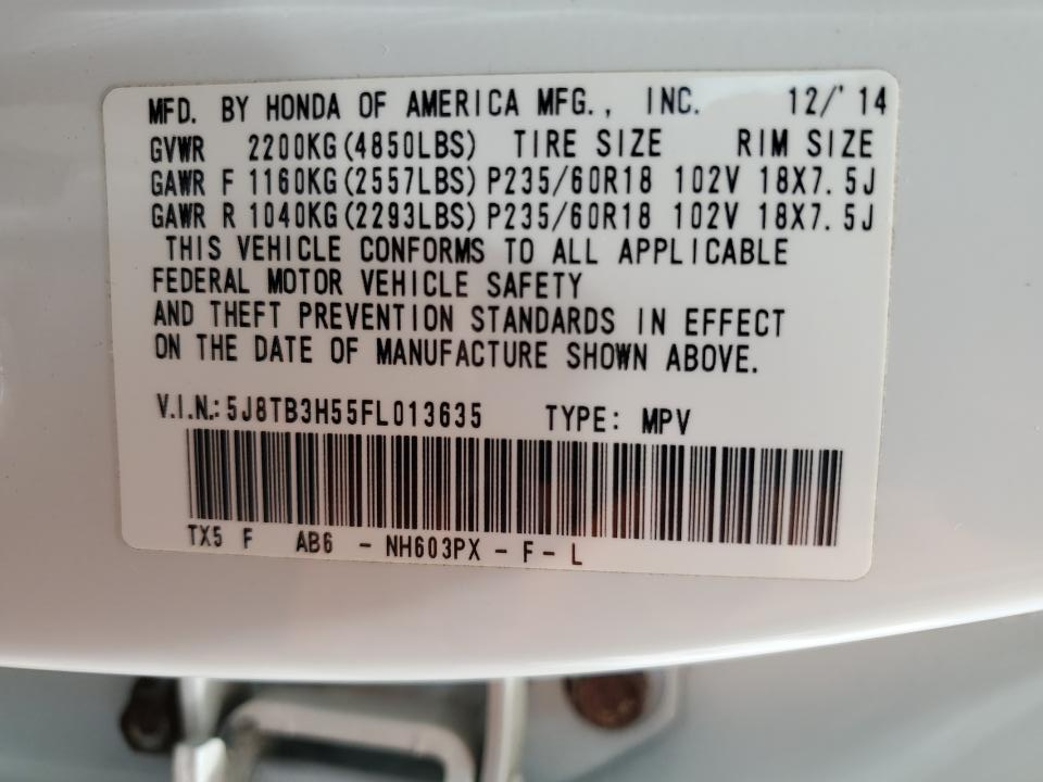 5J8TB3H55FL013635 2015 Acura Rdx Technology