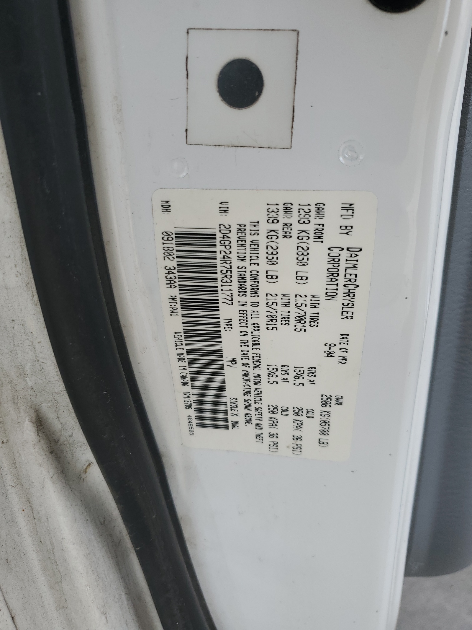 2D4GP24R75R311777 2005 Dodge Grand Caravan Se