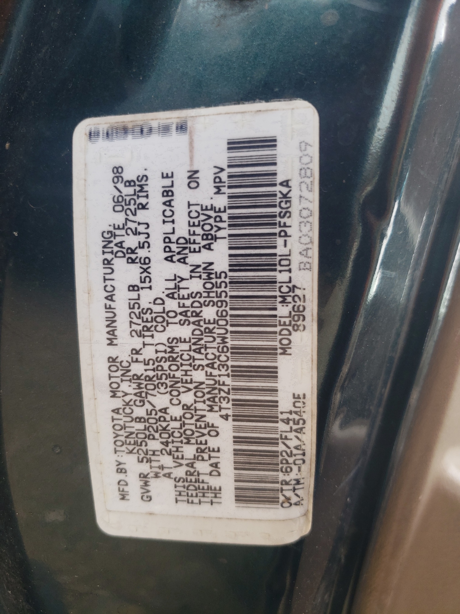 4T3ZF13C6WU069555 1998 Toyota Sienna Le