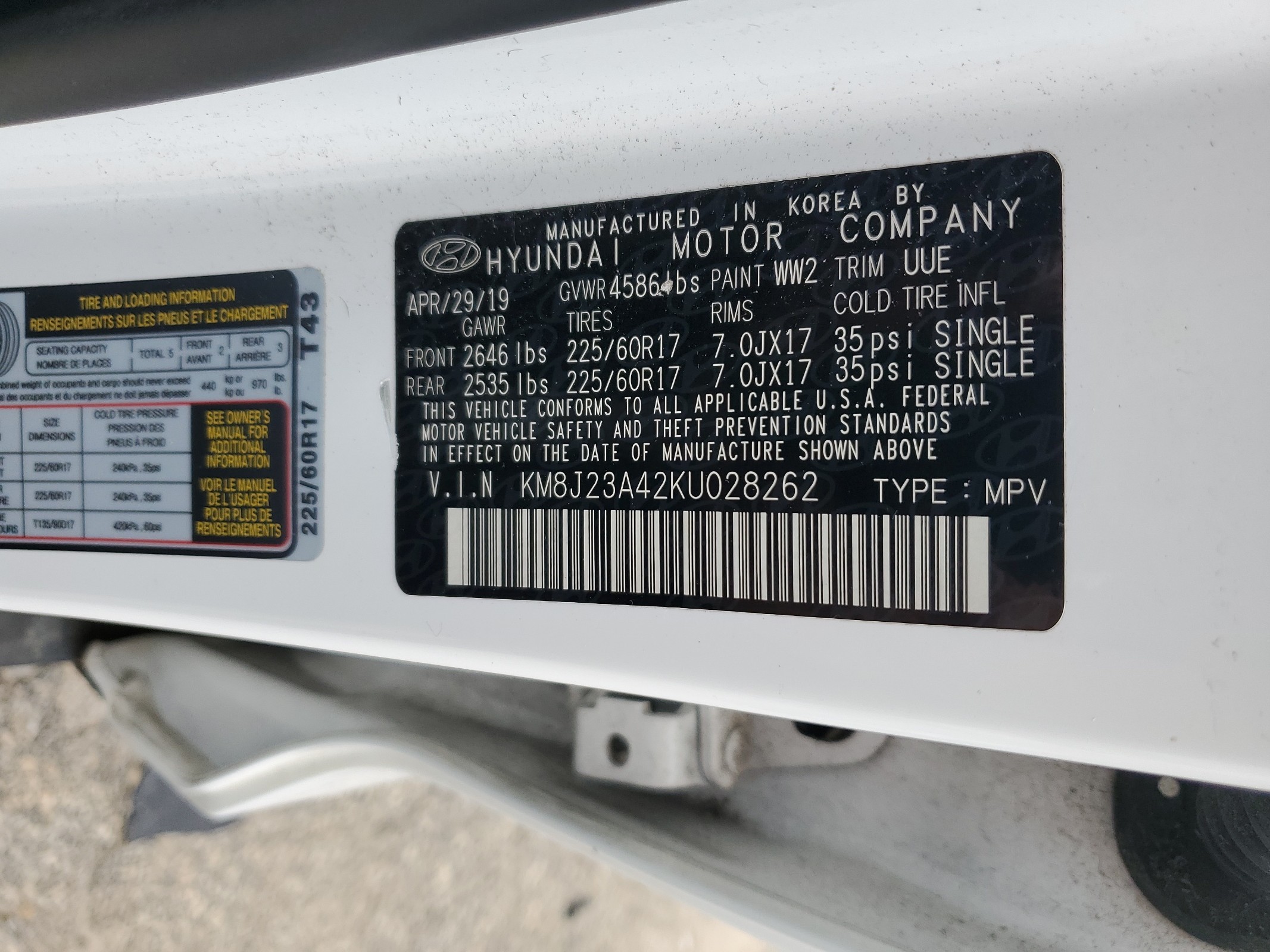 KM8J23A42KU028262 2019 Hyundai Tucson Se