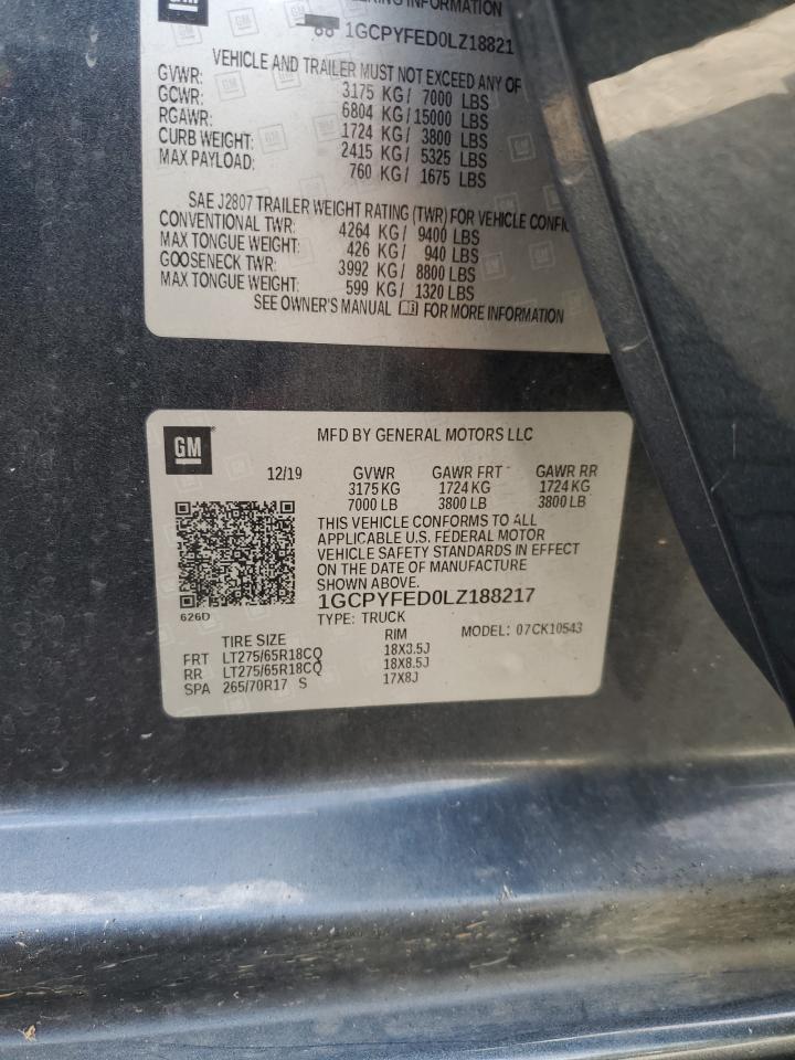 2020 Chevrolet Silverado K1500 Lt Trail Boss VIN: 1GCPYFED0LZ188217 Lot: 61207564