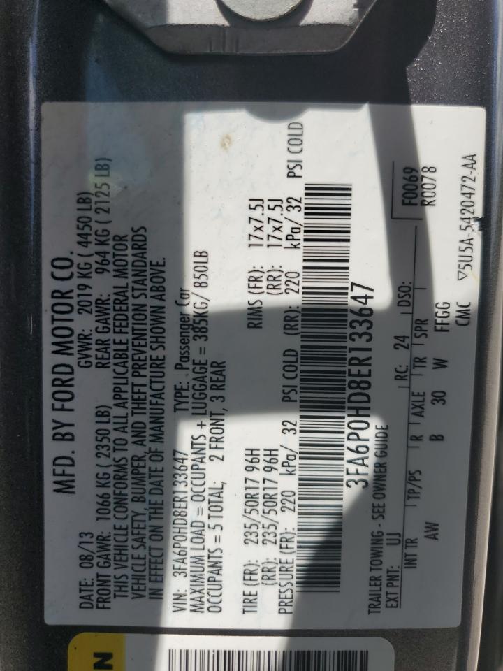 2014 Ford Fusion Se VIN: 3FA6P0HD8ER133647 Lot: 62521934