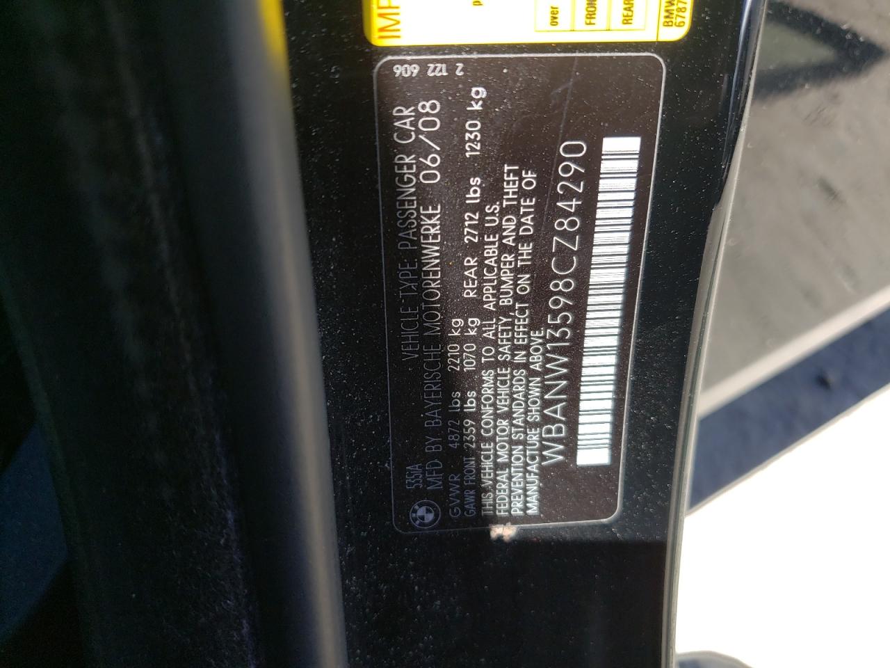 2008 BMW 535 I VIN: WBANW13598CZ84290 Lot: 64893434