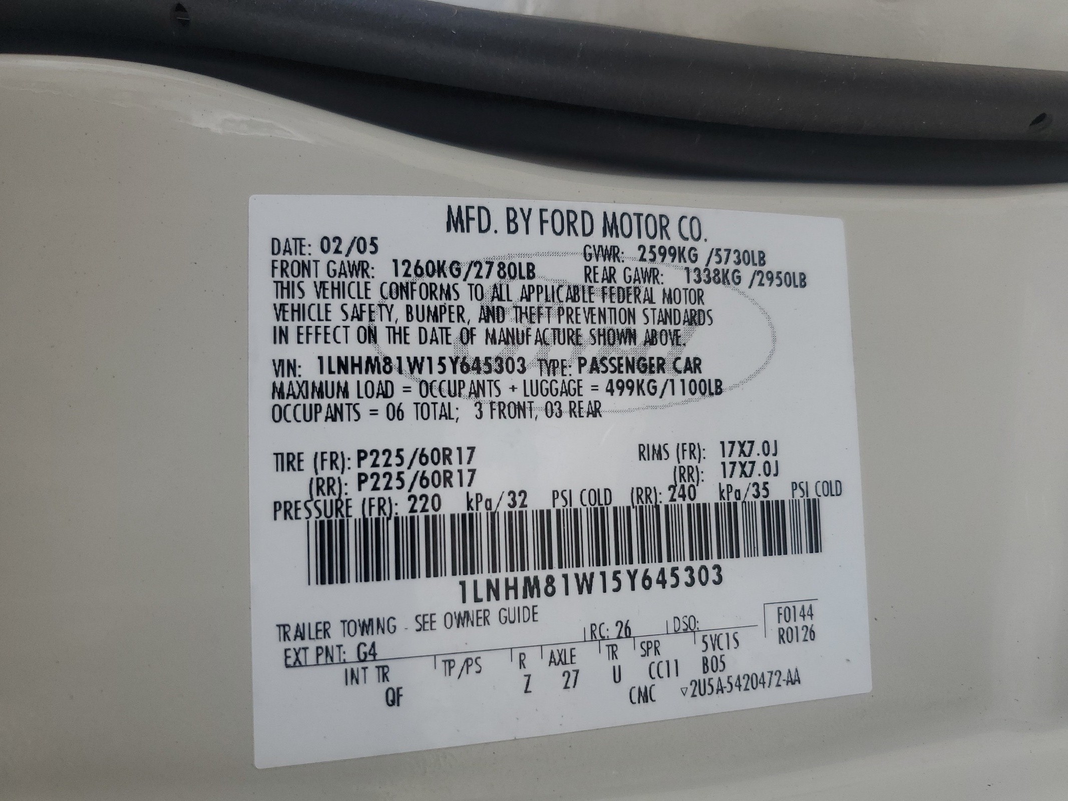 1LNHM81W15Y645303 2005 Lincoln Town Car Signature