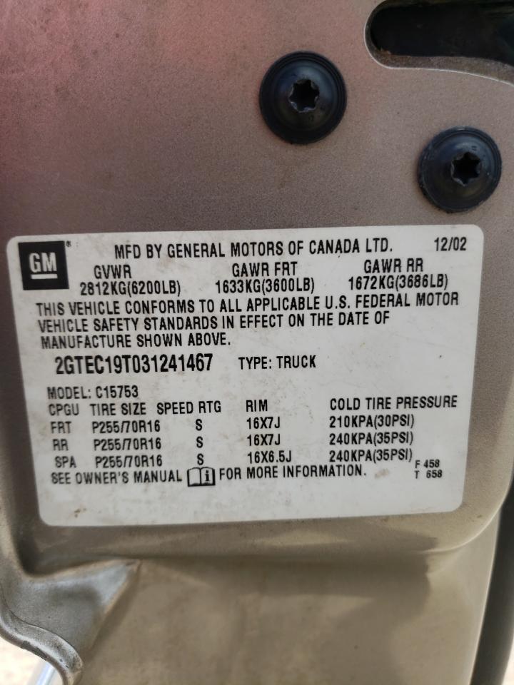 2003 GMC New Sierra C1500 VIN: 2GTEC19T031241467 Lot: 62235374