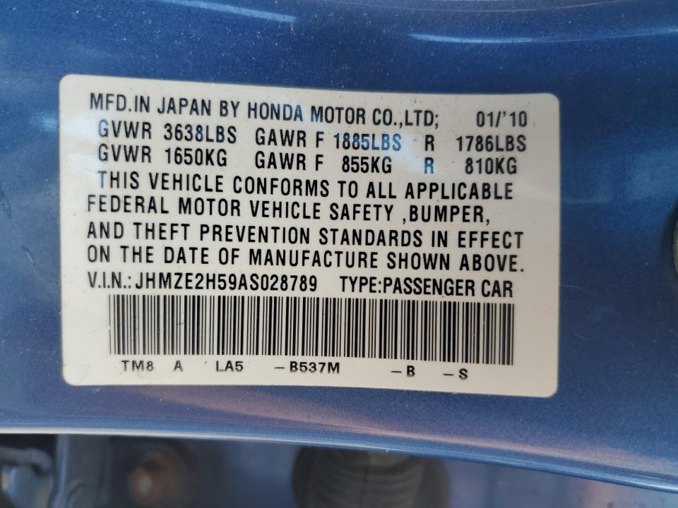 JHMZE2H59AS028789 2010 Honda Insight Lx