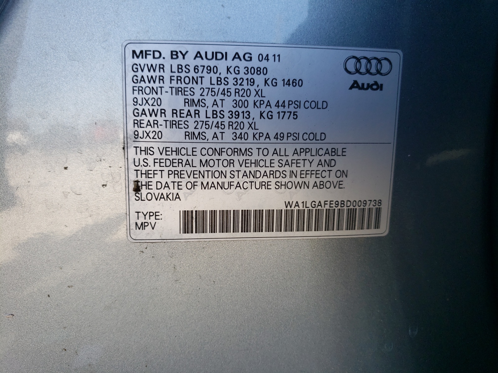 WA1LGAFE9BD009738 2011 Audi Q7 Premium Plus